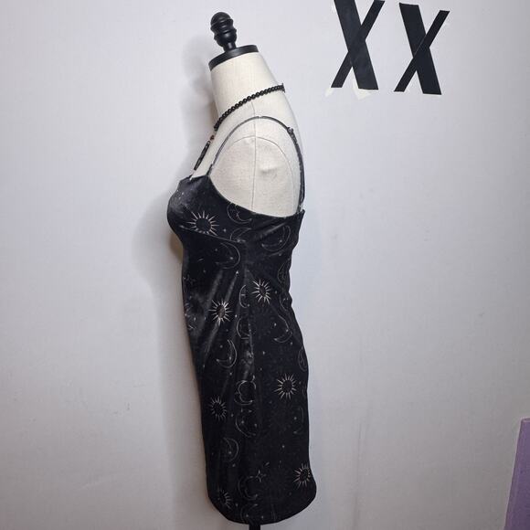 Vintage Y2K Black Satin Square Neck Mini Dress • Sun Moon Whimsygoth Indie M - Picture 5 of 6